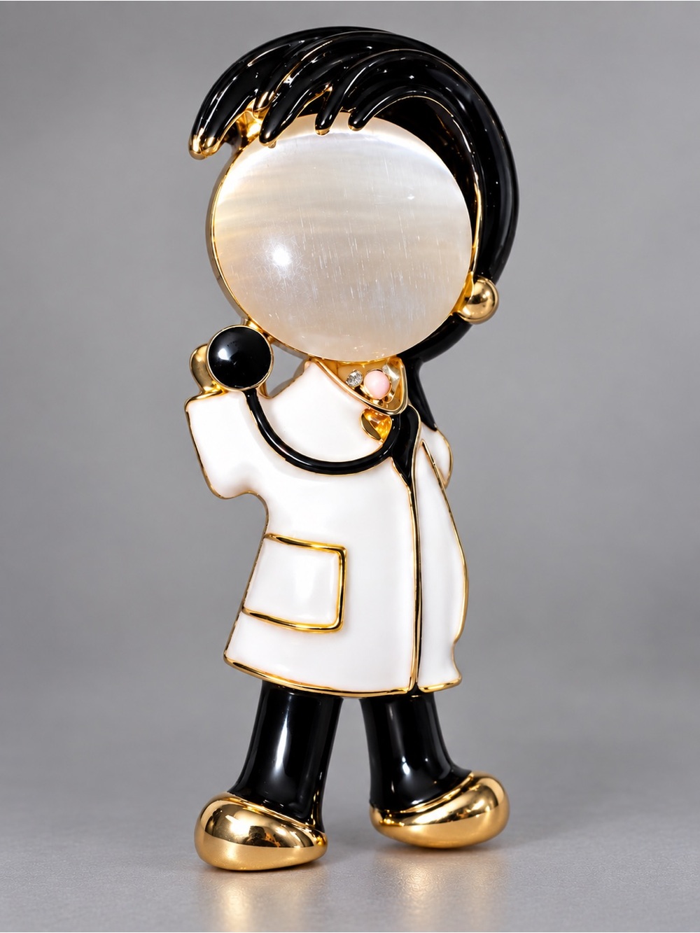 Decorative Black and White Doctor Figurine Pin - Unbranded